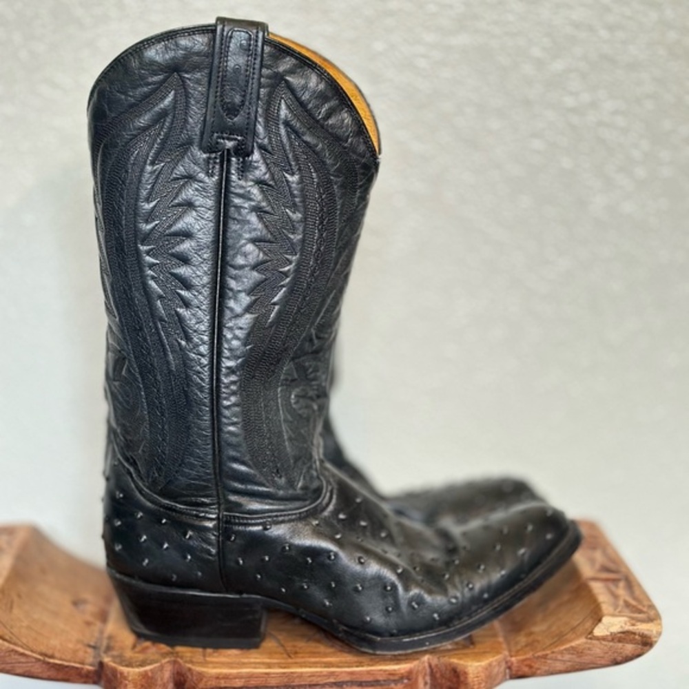 Villa Genuine Ostrich Western Cowboy Leather Boots Black GUC M9.5, W11